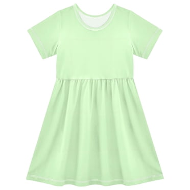 joogoo Solid Light Green Girls' Short Sleeve Dress Kids Dresses 5-6T