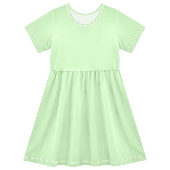 joogoo Solid Light Green Girls' Short Sleeve Dress Kids Dresses 5-6T
