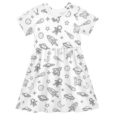 joogoo Space Galaxy Universe Girls' Short Sleeve Dress Kids Dresses 5-6T