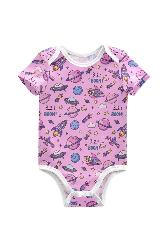 Space Rocket Planets Pattern Baby Bodysuits Short Sleeve Cotton Onesies Clothes 9Months