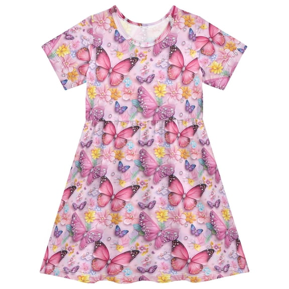 joogoo Sparkling Butterfly Girls' Short Sleeve Dress Kids Dresses 5-6T