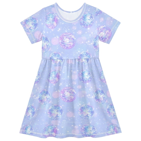 joogoo Sparkling Disco Balls Girls' Short Sleeve Dress Kids Dresses 5-6T