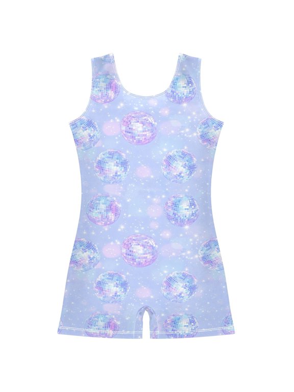 Sparkling Disco Balls Pattern Girls Leotards Gymnastics Tumbling Outfit Biketard Unitard 9-10Years