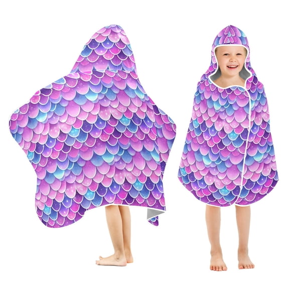 joogoo Sparkling Mermaid Scales Kids Hooded Beach Towel Baby Bath Towel 23.5"x50"
