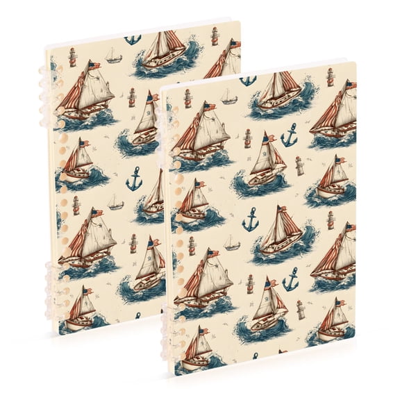 joogoo Spiral Journal Notebook Anchors Sailboats College Ruled Notebooks 8.3" x 5.7" 2 PCs