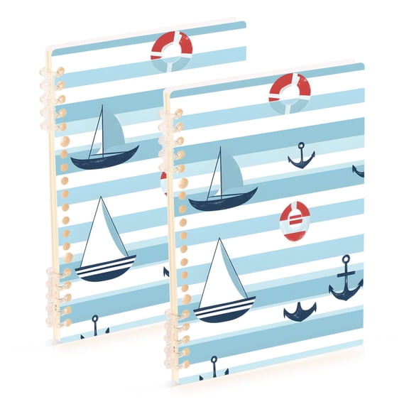 joogoo Spiral Journal Notebook Anchors Stripes College Ruled Notebooks 8.3" x 5.7" 2 PCs
