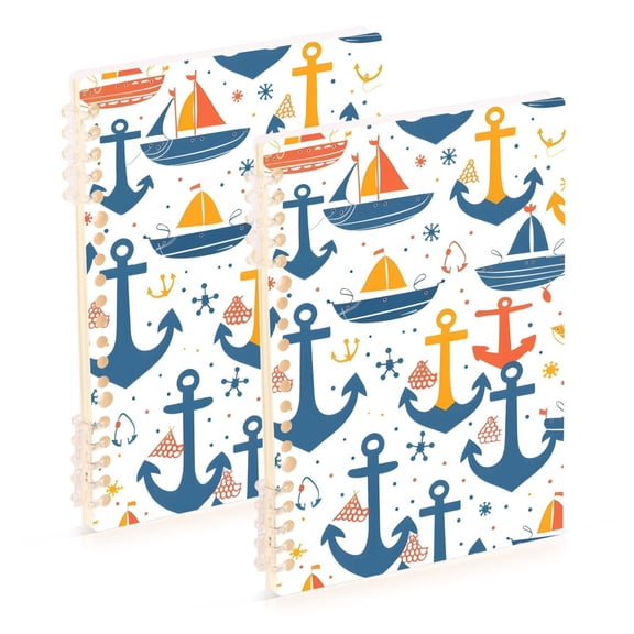 joogoo Spiral Journal Notebook Anchors and Boats College Ruled Notebooks 8.3" x 5.7" 2 PCs