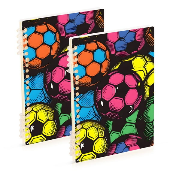 joogoo Spiral Journal Notebook Art Soccer Footballs College Ruled Notebooks 8.3" x 5.7" 2 PCs