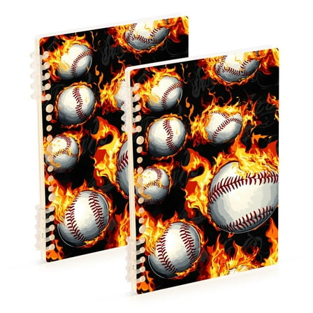 joogoo Spiral Journal Notebook Baseball with Fire College Ruled Notebooks 8.3" x 5.7" 2 PCs