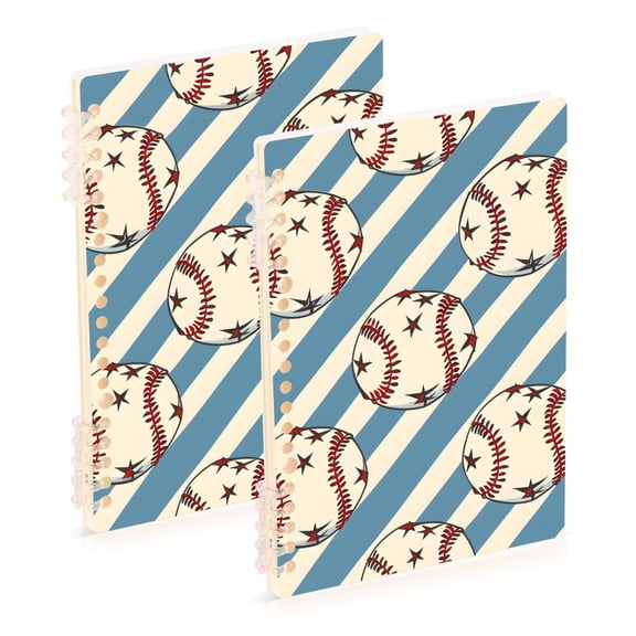 joogoo Spiral Journal Notebook Baseballs on Stipes College Ruled Notebooks 8.3" x 5.7" 2 PCs