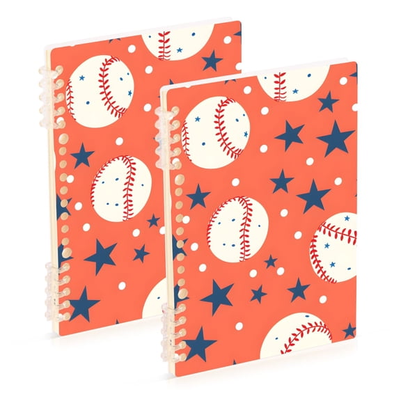 joogoo Spiral Journal Notebook Baseballs with Stars College Ruled Notebooks 8.3" x 5.7" 2 PCs