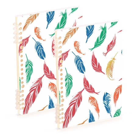 joogoo Spiral Journal Notebook Beautiful Cute Feathers College Ruled Notebooks 8.3" x 5.7" 2 PCs