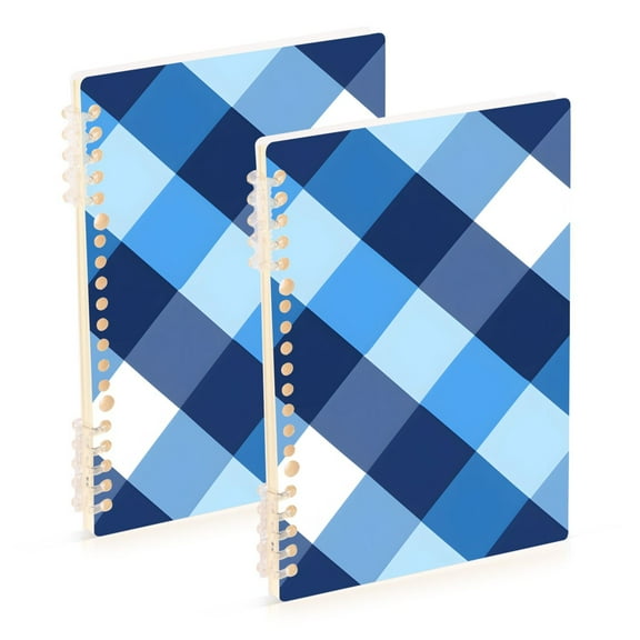 joogoo Spiral Journal Notebook Blue White Checkered Grid Pattern College Ruled Notebooks 8.3" x 5.7" 2 PCs