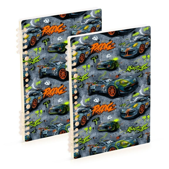 joogoo Spiral Journal Notebook Car Racing Cartoon College Ruled Notebooks 8.3" x 5.7" 2 PCs