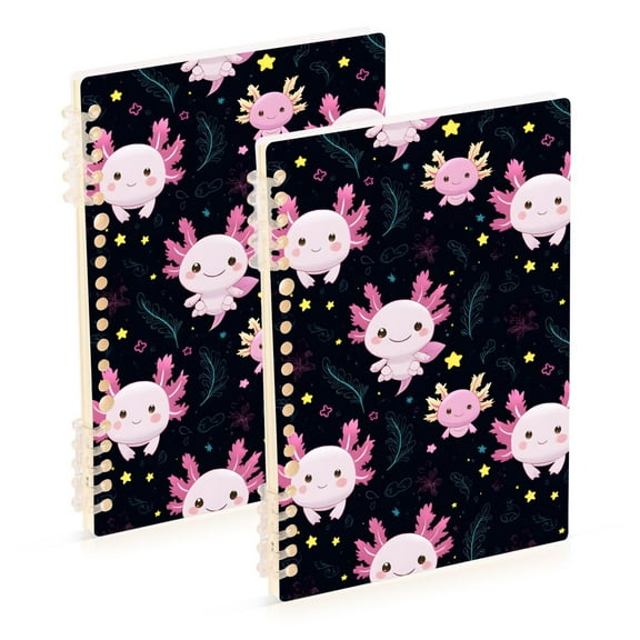 joogoo Spiral Journal Notebook Cartoon Axolotl Stars College Ruled Notebooks 8.3" x 5.7" 2 PCs