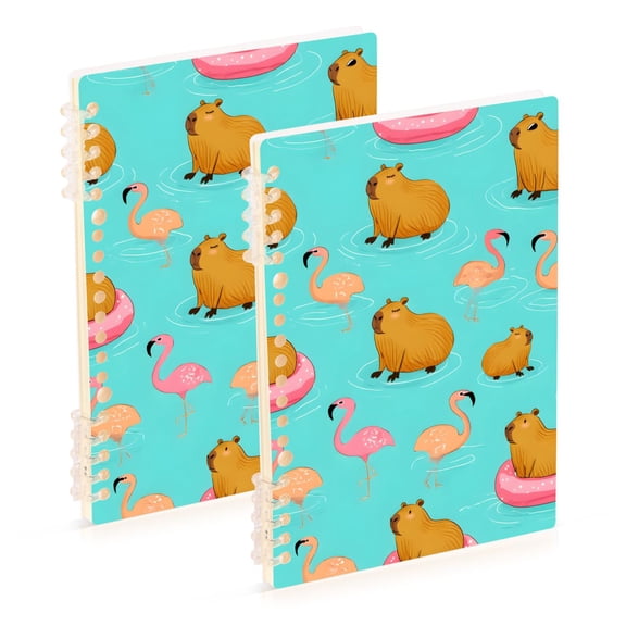 joogoo Spiral Journal Notebook Cartoon Capybara Flamingo College Ruled Notebooks 8.3" x 5.7" 2 PCs
