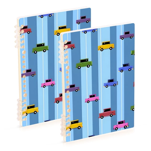 joogoo Spiral Journal Notebook Cartoon Cars on Stripes College Ruled Notebooks 8.3" x 5.7" 2 PCs