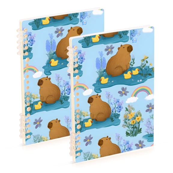 joogoo Spiral Journal Notebook Cartoon Duck Capybaras College Ruled Notebooks 8.3" x 5.7" 2 PCs