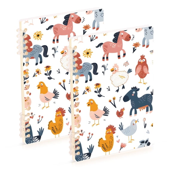 joogoo Spiral Journal Notebook Cartoon Horse Chicken College Ruled Notebooks 8.3" x 5.7" 2 PCs