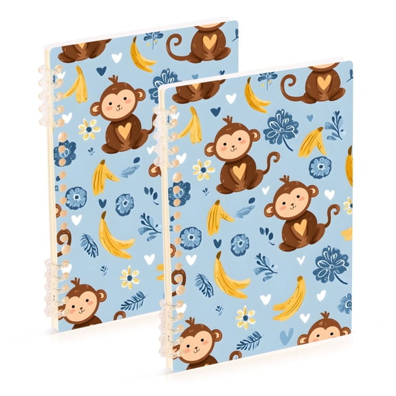 joogoo Spiral Journal Notebook Cartoon Monkey Bananas College Ruled Notebooks 8.3" x 5.7" 2 PCs