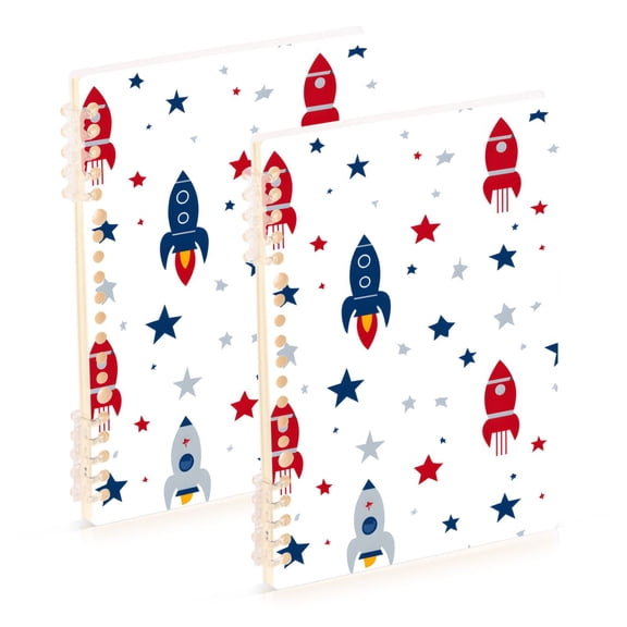 joogoo Spiral Journal Notebook Cartoon Rockets Stars College Ruled Notebooks 8.3" x 5.7" 2 PCs