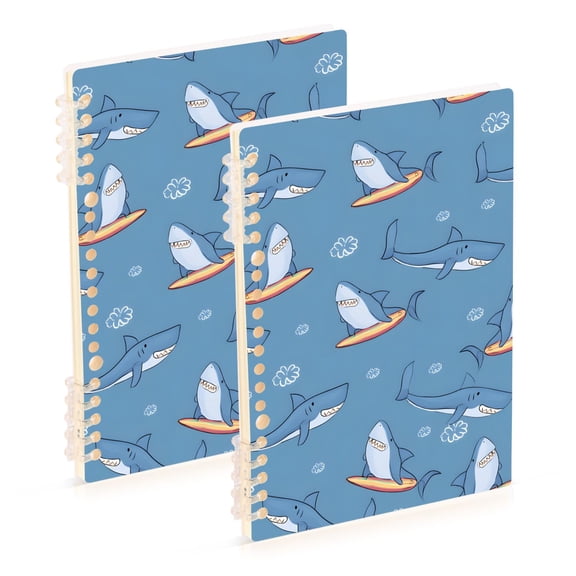 joogoo Spiral Journal Notebook Cartoon Sharks on Surfboard College Ruled Notebooks 8.3" x 5.7" 2 PCs