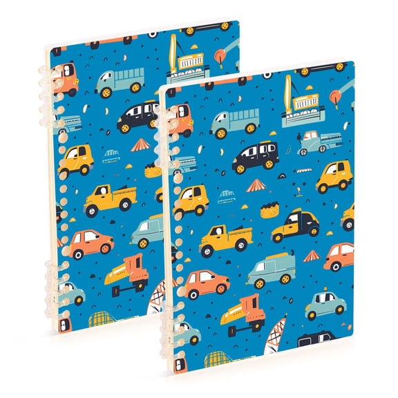joogoo Spiral Journal Notebook Cartoon Trucks Cars on Blue College Ruled Notebooks 8.3" x 5.7" 2 PCs