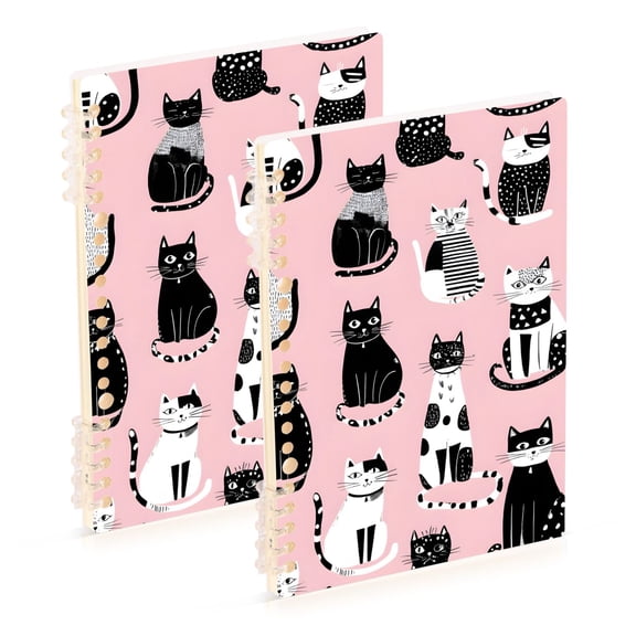 joogoo Spiral Journal Notebook Cat Geometry Art College Ruled Notebooks 8.3" x 5.7" 2 PCs