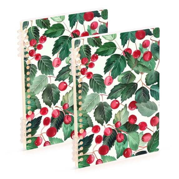 joogoo Spiral Journal Notebook Cherry and Leaves Pattern College Ruled Notebooks 8.3" x 5.7" 2 PCs