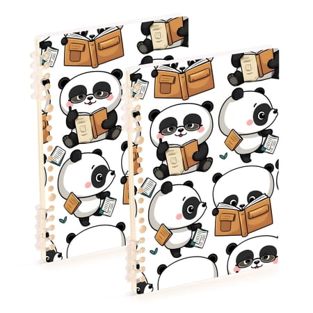 joogoo Spiral Journal Notebook Cute Pandas Reading College Ruled Notebooks 8.3" x 5.7" 2 PCs