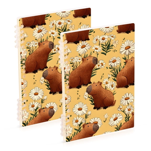 joogoo Spiral Journal Notebook Daisy Brown Capybara College Ruled Notebooks 8.3" x 5.7" 2 PCs