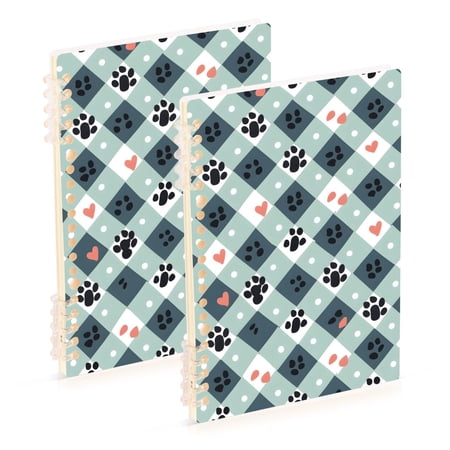 joogoo Spiral Journal Notebook Dog Footprint Checkered College Ruled Notebooks 8.3" x 5.7" 2 PCs