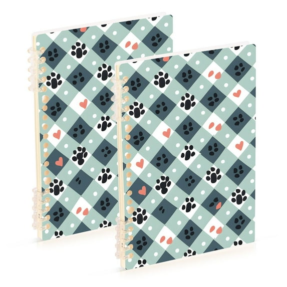 joogoo Spiral Journal Notebook Dog Footprint Checkered College Ruled Notebooks 8.3" x 5.7" 2 PCs