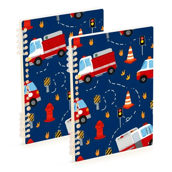 joogoo Spiral Journal Notebook Fire Trucks Cartoon College Ruled Notebooks 8.3" x 5.7" 2 PCs