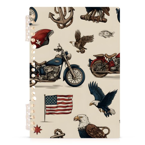 joogoo Spiral Journal Notebook Flag Eagle Motorcycles Anchors College Ruled Notebooks 8.3" x 5.7" 1 PC