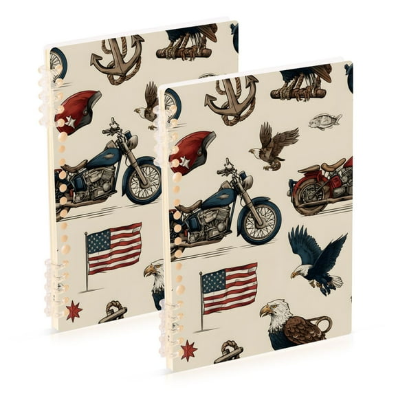 joogoo Spiral Journal Notebook Flag Eagle Motorcycles Anchors College Ruled Notebooks 8.3" x 5.7" 2 PCs