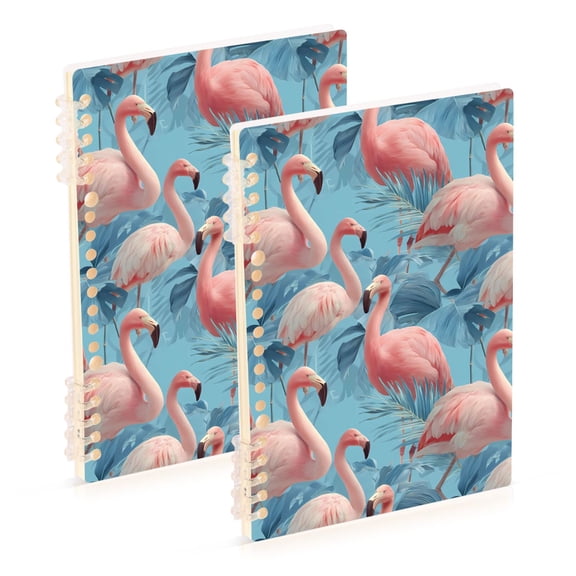 joogoo Spiral Journal Notebook Flamingo on Blue Leave College Ruled Notebooks 8.3" x 5.7" 2 PCs