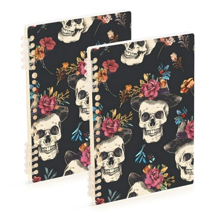 joogoo Spiral Journal Notebook Floral on Skull College Ruled Notebooks 8.3" x 5.7" 2 PCs