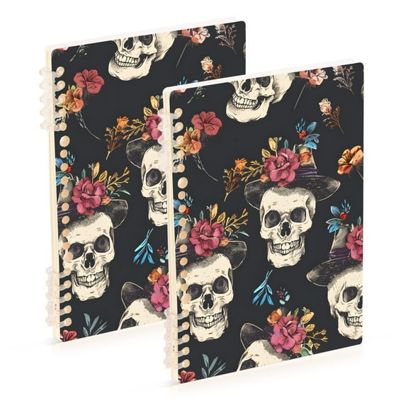 joogoo Spiral Journal Notebook Floral on Skull College Ruled Notebooks 8.3" x 5.7" 2 PCs