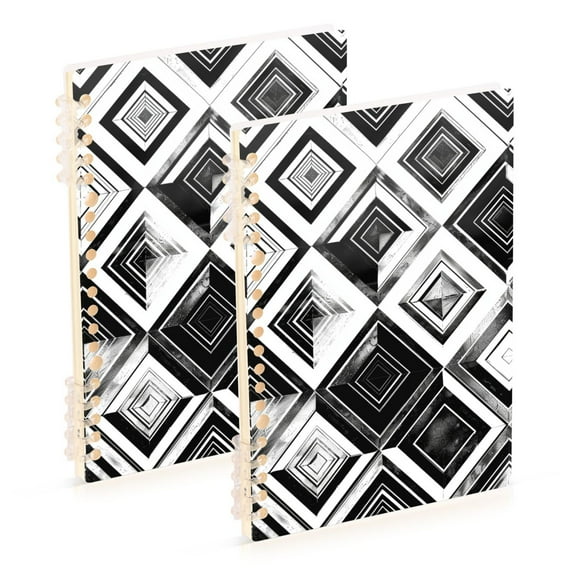 joogoo Spiral Journal Notebook Geometry Checkered Plaid Pattern College Ruled Notebooks 8.3" x 5.7" 2 PCs