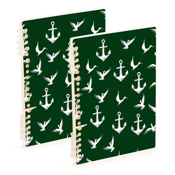 joogoo Spiral Journal Notebook Green Anchors Birds College Ruled Notebooks 8.3" x 5.7" 2 PCs