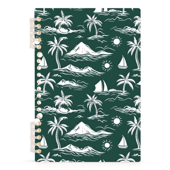 joogoo Spiral Journal Notebook Green Palm Tree Sailboat Sun Pattern College Ruled Notebooks 8.3" x 5.7" 1 PC