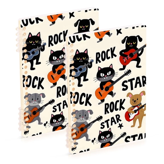 joogoo Spiral Journal Notebook Guitar Cute Cat College Ruled Notebooks 8.3" x 5.7" 2 PCs