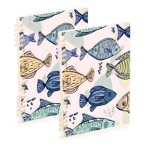 joogoo Spiral Journal Notebook Hand Draw Fishes College Ruled Notebooks 8.3" x 5.7" 2 PCs