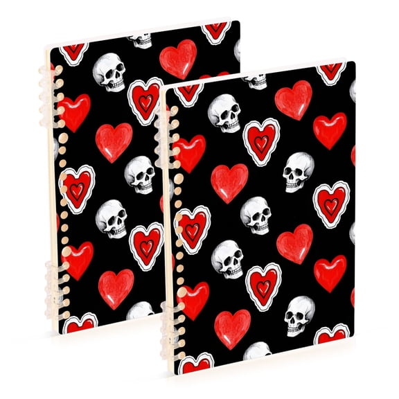 joogoo Spiral Journal Notebook Hearts Skulls College Ruled Notebooks 8.3" x 5.7" 2 PCs