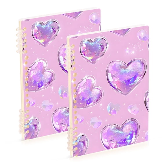 joogoo Spiral Journal Notebook Holographic Glitter Hearts College Ruled Notebooks 8.3" x 5.7" 2 PCs