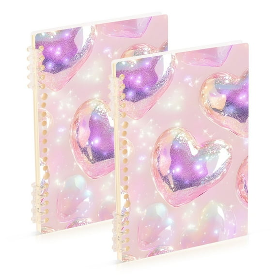 joogoo Spiral Journal Notebook Holographic Glitter Hearts-a1 College Ruled Notebooks 8.3" x 5.7" 2 PCs