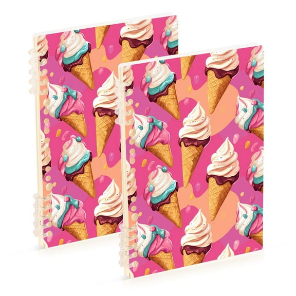 joogoo Spiral Journal Notebook Ice Cream Pink College Ruled Notebooks 8.3" x 5.7" 2 PCs