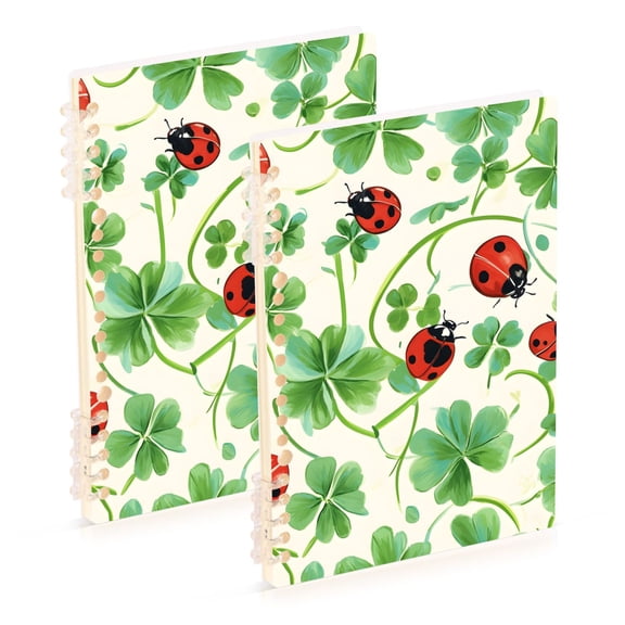 joogoo Spiral Journal Notebook Ladybugs Clover Flower College Ruled Notebooks 8.3" x 5.7" 2 PCs