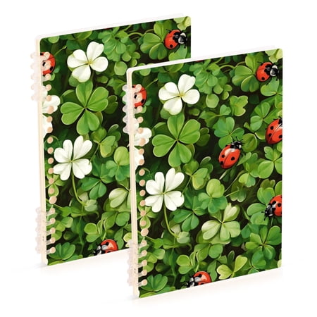 joogoo Spiral Journal Notebook Ladybugs Clover Flowers College Ruled Notebooks 8.3" x 5.7" 2 PCs